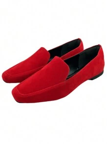 Kit 2 Pairs Women's Moccasin Shoes Donatella Shoes Square Toe Plain Suede Classic Casual Ounce And Miscellaneous - 紅色 - 查看 2