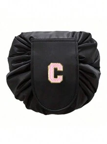 1 件女士时尚抽绳化妆包，时尚大容量化妆包，防水防潮，方便拿取，便携式抽绳包，粉色毛巾刺绣卫生间收纳袋，完美的旅行化妆收纳袋，字母A到Z，可以送给妈妈，家人，朋友，适合旅行，商务旅行，时尚大方化妆包化妆收纳袋化妆收纳袋