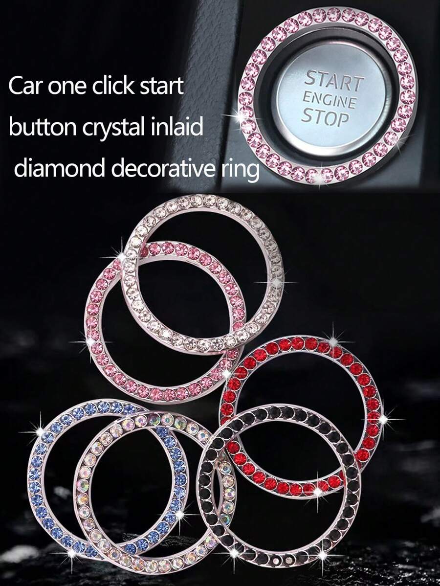 1-Key Start Decorative Ring, Switch Protective Cover, Crystal Rhinestone Car Interior Decor Sticker - Multicolor - View 1