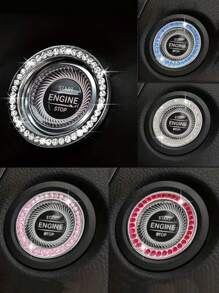 1-Key Start Decorative Ring, Switch Protective Cover, Crystal Rhinestone Car Interior Decor Sticker - Multicolor - View 2