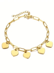 Pulseira com pingente de coração personalizado, joias de aço inoxidável, pingentes de vários nomes personalizados, pulseiras da moda, pulseira de corrente de clipe de papel dourada personalizada, presente de aniversário para sua mãe, namorada, para aniversários, para uso diário, para baile de formatura, para o dia das mães, para o dia dos namorados, para formatura, para casamentos