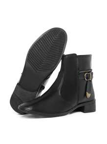 Women's Short Heel Combat Boots Heart - 黑色 - 查看 1