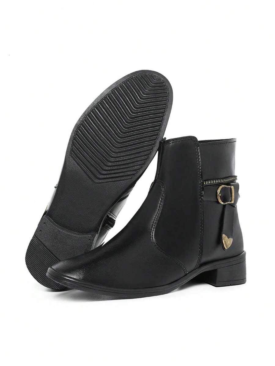 Women's Short Heel Combat Boots Heart - 黑色 - 查看 1