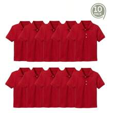 Young Boy 10-Pack School Uniform Tagless Polo Shirts - Red - View 4