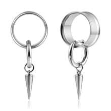 2PCS Ear Gauges Tunnels 316 Stainless Steel Plugs With Rings Spike Stretcher Studs Women Men Body Piercing Jewelry