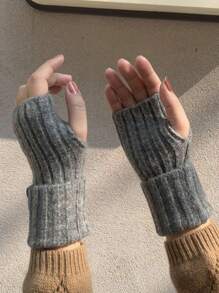 Women's Solid Half Fingerless Cuffed Knitted Gloves, Soft Warm For Fall & Winter, Suitable For Writing & Keeping Warm - Multicolor - View 7