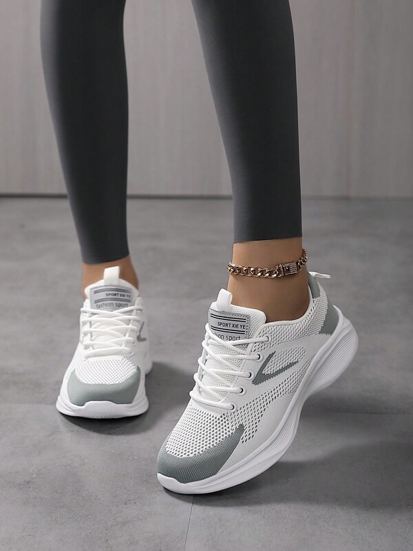 Modische Damen Sneaker - atmungsaktiv & bequem, Schnürsenkel Laufschuhe mit gestreiftem Design, vielseitig für alle Jahreszeiten, erhältlich in Weiß/Grün, Hellrosa/Blau, Schwarz/Weiß und Dunkelblau/Schwarz