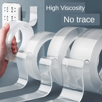 1卷超强可水洗可重复使用透明双面胶带，适用于厨房和浴室用品