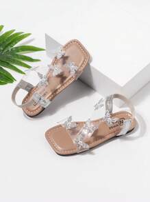 适合女孩的漂亮水钻凉鞋，新款夏季平底仙女款带裙摆，海滩度假闪亮凉鞋 - 銀色 - 查看 3