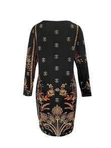 春夏时尚新款时尚休闲优雅百搭修身女装轻盈户外旅行工作居家复古佩斯利波西米亚女神风长袖 - 黑色 - 查看 4