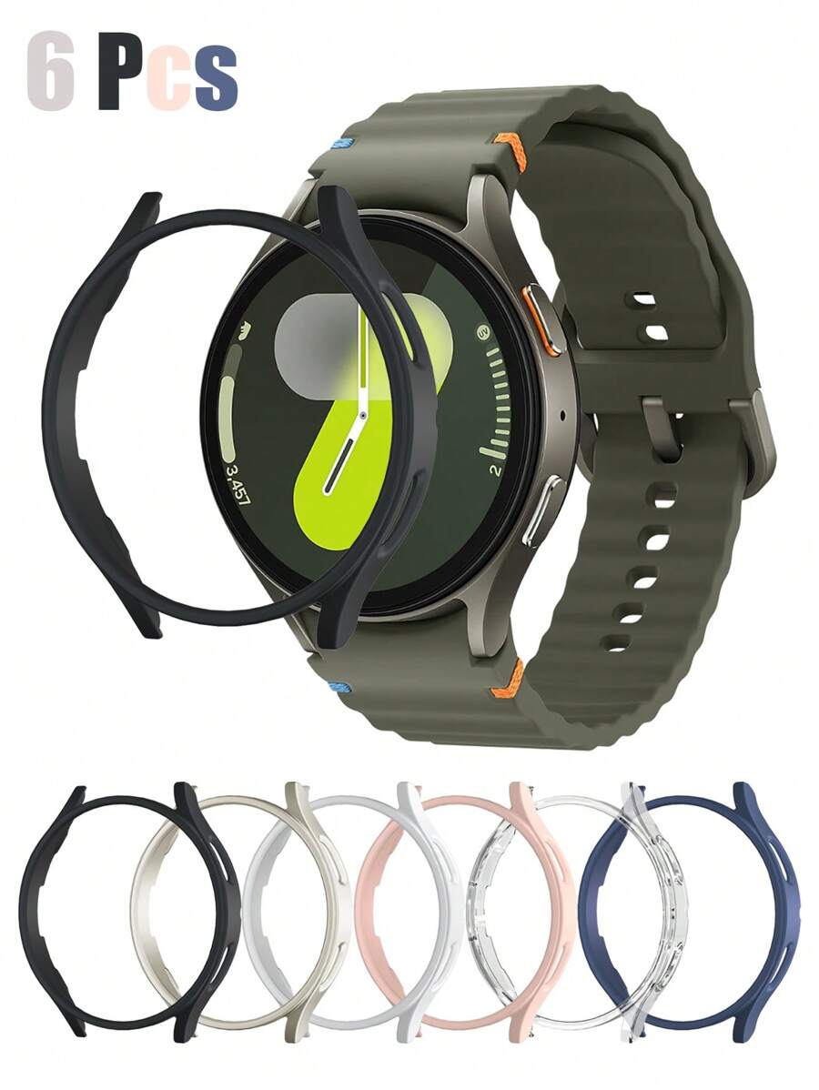 6pcs Galaxy Watch Protective Case, 6 Color Combinations, Unisex, Fashionable Sports & Casual, Shockproof & Scratch-Resistant Hard PC Hollow Watch Protector, Compatible With Samsung Galaxy Watch 4/5/6/7 40mm/44mm, Lightweight & Sensitive, Touchscreen, Convenient Charging, Extremely Protective. - Transparent + Black + Starlight + Pink + White + Midnight Blue - View 1