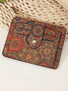 1pc Unisex Vintage Style Coin Purse 9 Card Slots Printed Pattern Soft Cork Material Suitable For Daily Use Card Holder Wallet Business Card Holder Credit Card Holder Id Card Holder Women For Women Mini Wallet Card Wallet