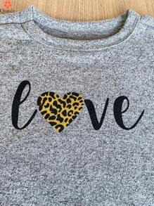 Fleece Blouse With Cuffs And Hem And "Love" Print, Warm Winter - 灰色 - 查看 3
