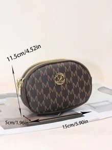 Fashionable Letter Print Dual Zipper Keychain Coin Purse Wallet Small - Brown - View 5