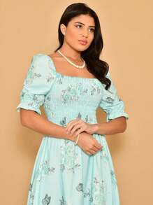 Helena Crepinho Printed Dot Midi Dress With Short Sleeves - 薄荷綠 - 查看 3