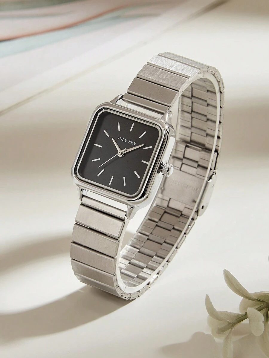 JULYSKY 1 件女士优雅简约黑色不锈钢表带石英表，适合作为节日礼物 - 黑色 - 查看 1