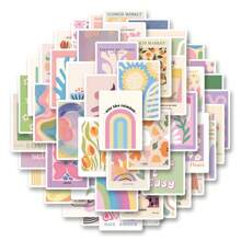 50pcs Aesthetic INS Style Decorative Stickers, Cute Cartoon Graffiti Waterproof Vinyl Stickers For Water Bottles, Laptops, Phones, Skateboards, Guitars, Luggage, Scrapbooks, Helmets, Suitable For Children, Teens, And Adults Party Decoration Gift - Multicolor - View 3