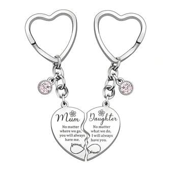 2pcs Stainless Steel Heart Shape Keychain Set - Mom And Daughter Matching Pendant, Perfect Gift For Mother's Day, Birthday, Special Occasions Car Accessories Bag Charm School Letter Cute Goth Y2k