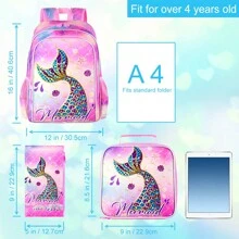 3PCS Kids Backpacks For Girls, 16" Little Kid Mermaid Backpack Preschool Elementary School Bookbag And Lunch Box -Mermaid Pink - Hồng - Xem 4