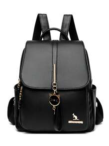 时尚奢华女士背包 软皮背包 青少年女孩背包 女士学校单肩包 2024 - 黑色 - 查看 3