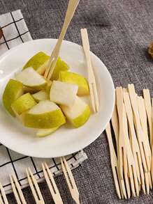 100 件竹制开胃叉、竹制水果叉、糕点叉、家用蛋糕和甜点叉、开胃菜叉、婚礼派对用品、独立竹签、厨房、圣诞礼物、学校用品 - 原色 - 查看 6