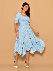 Helena Crepinho Printed Dot Midi Dress With Short Sleeves - 淺藍色 - 查看 5