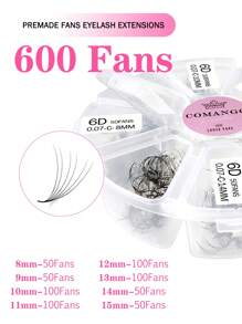CoMango 600Fans 混合8-15mm 散装扇形睫毛延长 0.05/0.07mm 尖头底座 3D/6D/10D/12D/14D/16D 浓密预制扇形睫毛延长睫毛簇、睫毛簇、单根睫毛、睫毛、假睫毛 - 彩色 - 查看 2