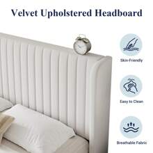 Allewie Full/Queen/King Size Velvet Bed Frame/Vertical Channel Tufted Wingback Headboard/Upholstered Platform Bed/Strong Wooden Slats/No Box Spring Needed/Easy Assembly/Blue/Black/White/Green/Teal/Pink/Grey * Bed Frame Queen Queen Bed Frame Bed Frame Full Full Size Bed Frame King Size Bed Frame Twin Bed Frame Room Decor Home Decor Christmas Decor Bedroom Decor Valentine Day Decor Storage Living Room Decor Furniture House Decor - 白色 - 查看 4