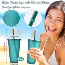 20 ،10 ،1 قطعة أكواب بلاستيكية قابلة لإعادة الاستخدام بسعة 24 أونصة مع أغطية وقشاطات - 10 قطع ، أكواب ماء متينة للقهوة المثلجة ، أكواب سفر كبيرة صدغية ، مثالية لحفلات الهالوين والأعياد الميلادية والعيد المجيد وهدايا الافتتاح ، خفيفة الوزن ، مستطيلة ، خالية من البولي فينيل كلوريد ، للغسيل اليدوي فقط - متعدد الألوان - مشاهدة 3