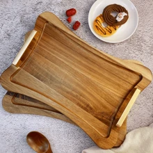 1pc Solid Wood Serving Tray, Multi-Purpose Wooden Platter For Afternoon Tea, Snacks, Desserts, Tableware, Bathroom Vanity, Jewelry Display, Photography - High-Quality Metal Handle Rosewood Tray Home Room Decoration,Kitchen,Christmas Gift - Yellow - View 9