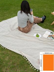 MeijiaMo 1pc Beige Linen Rectangular Mat, Portable Outdoor Picnic Blanket, Foldable Camping Rug Suitable For Beach, Camping, Hiking, Travel, Family Concerts - Multicolor - View 15