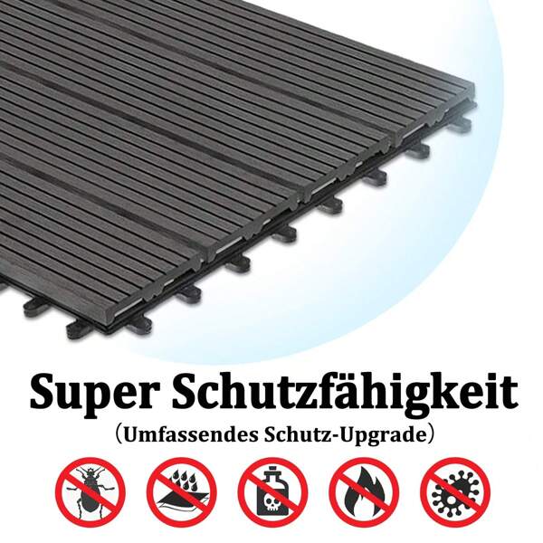VA-Cerulean 11 Stück 30x30cm /  6 Stück 30x60cm Terrassenfliesen WPC Kunststoff Klickfliesen Holzoptik mit klicksystem, Filterbares Wasser Premium Fliese Terrassendielen für Garten Balkon Terrasse Anthrazit/Braun