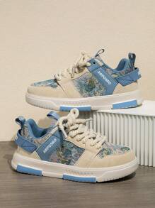 Unique Forest Oil Painting Design Couples Comfy Round Toe Lace-Up Casual Skate Shoes - Milan - View 6