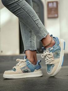 Unique Forest Oil Painting Design Couples Comfy Round Toe Lace-Up Casual Skate Shoes - Milan - View 10