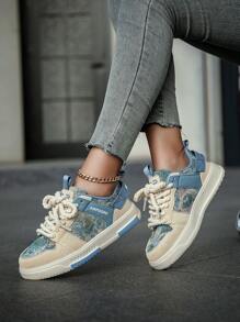 Unique Forest Oil Painting Design Couples Comfy Round Toe Lace-Up Casual Skate Shoes - Milan - View 8