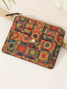 1pc Unisex Vintage Style Coin Purse 9 Card Slots Printed Pattern Soft Cork Material Suitable For Daily Use Card Holder Wallet Business Card Holder Credit Card Holder Id Card Holder Women For Women Mini Wallet Card Wallet