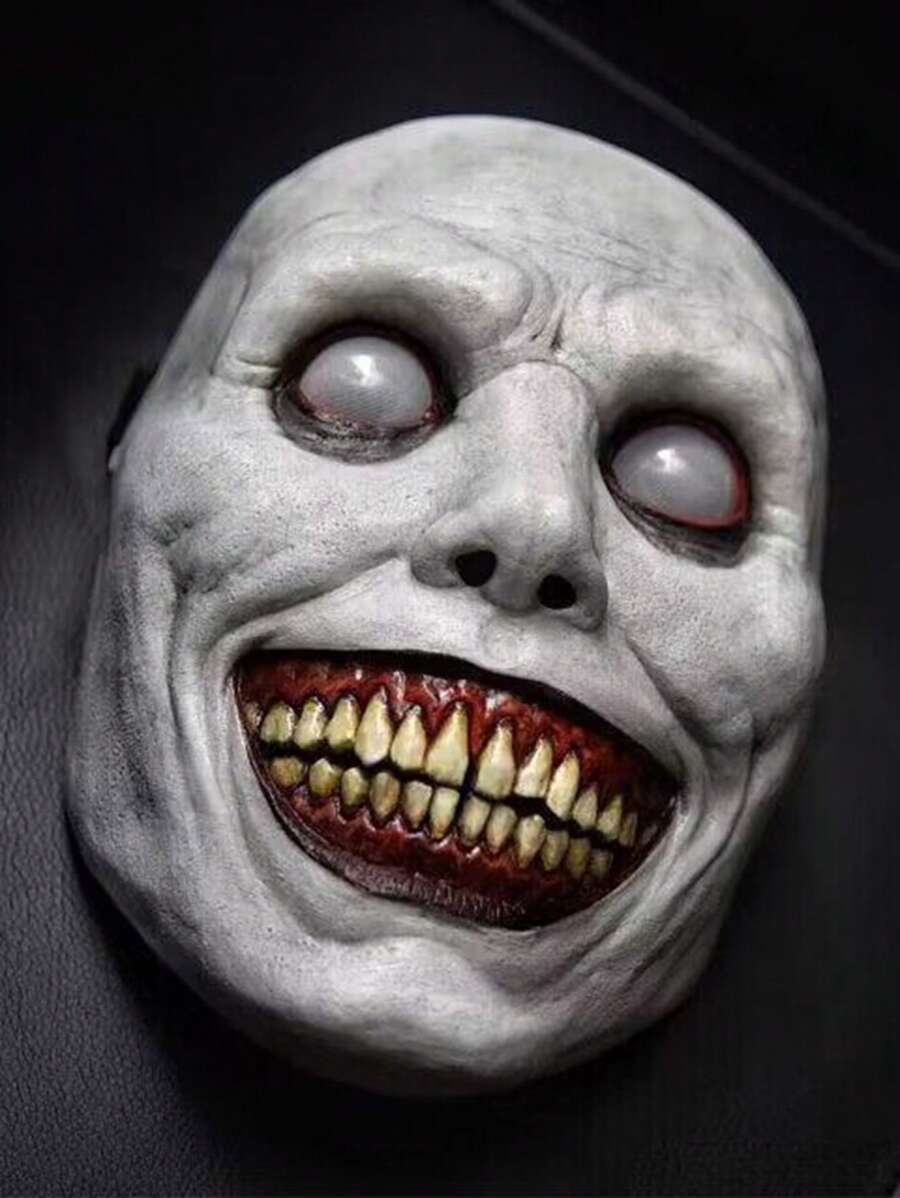 1pc Halloween Horror Smiling White Face Exorcism Mask, Skeleton Bone Design - White - View 1