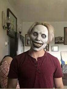 1pc Halloween Horror Smiling White Face Exorcism Mask, Skeleton Bone Design - White - View 4