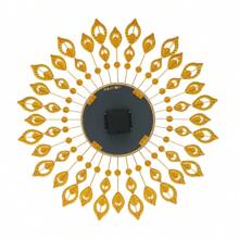 ZhdnBhnos LINSIE 26.4-Inches Wall Clock Gold Blue Peacock Feather Modern Metal Silent Clock Large Wall Decoration Clock For Office Hotel Bar Living Room Bedroom Home Decor 26.4'' Modern 3D Large Wall Clock Metal Watch Art Design Home Living Room Decor The Best Gift/Present For Family&Friends Happy