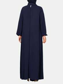 Fashion Women's Casual Retro Plain Round Neck Long Loose Robe Modest Long Sleeve Dress