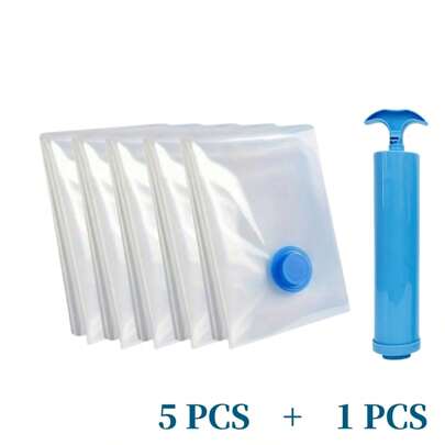 1/5/6PCS, Ultra Large Vacuum Transparent High-Quality Compressed Storage Bag, Suitable For Portable Storage Bags Such As Travel Essentials, Clothes, Bedding, Blankets, Bedding, Etc. Manual Vacuum Pump Compression Bag Set, No Electricity Required.