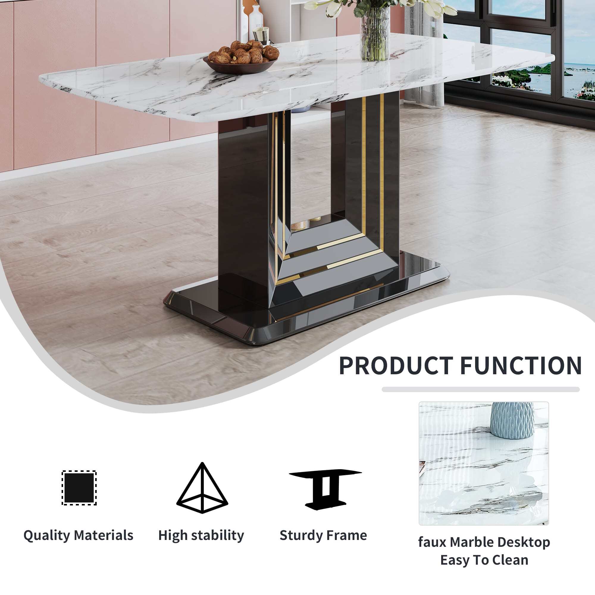 Merax Rectangular 63" Marble Dining Table, Luxurious Dining Room Table ...