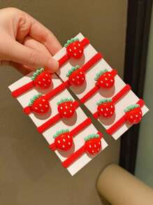 10pcs Red Strawberry Hair Scrunchies, Sweet & Versatile, Cute & Fashionable Hair Accessories, Ideal Gift For Girls - Red - View 6