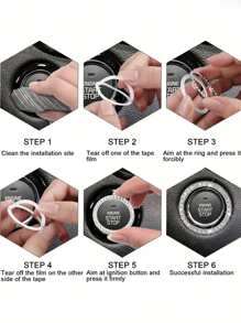 1-Key Start Decorative Ring, Switch Protective Cover, Crystal Rhinestone Car Interior Decor Sticker - Multicolor - View 4