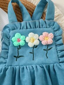 Conjunto de vestido de peto con tirantes con estampado de girasoles azul para niñas bebé - Azul - Ver 2
