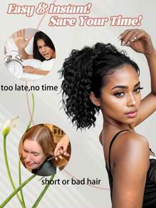 10 Inch One-Piece Drawstring Short Curly Wavy Ponytail Hair Extensions, Synthetic Clip-In Hair Extensions, Elegant Natural Appearance, Suitable For Daily Wear, Ponytail Wig - Multicolor - View 9