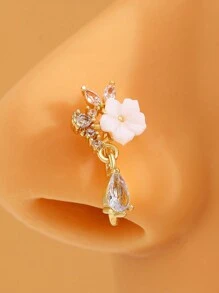 1 件时尚蝴蝶、花朵和心形鼻钉，非穿孔，适合女士和女孩 - 金黃色 - 查看 4