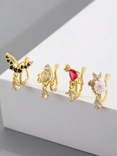 1 件时尚蝴蝶、花朵和心形鼻钉，非穿孔，适合女士和女孩