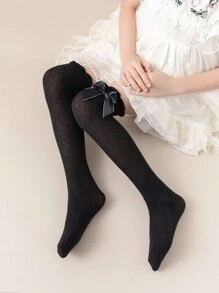 1 Cặp Tất dài cho trẻ em, Tất lưới ren nơ công chúa cao đến đầu gối cho bé gái, thoáng khí cho mùa xuân/hè - màu đen - Xem 5