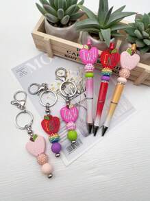 1 pieza Llavero con forma de manzana elegante con cuentas de strass, Bolígrafo con cuentas de strass con forma de manzana, Regalo del Día del Maestro para maestros, Accesorio para coche, Dije para bolso, Escolar, Lindo, Gótico, Y2K, Cordón para tarjeta de identificación, Accesorio para coche, Dije para bolso - Multicolor - Ver 1